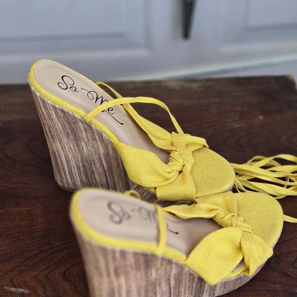 So Me Yellow Wedge Sandals